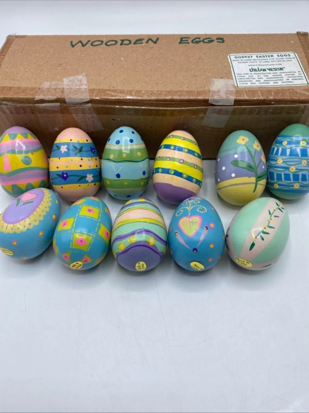 Vintage Lillian Vernon Hand Painted Wooden Easter Eggs Set Of 11 Cottage Core